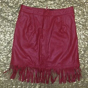 Red Leather Fringe Skirt
